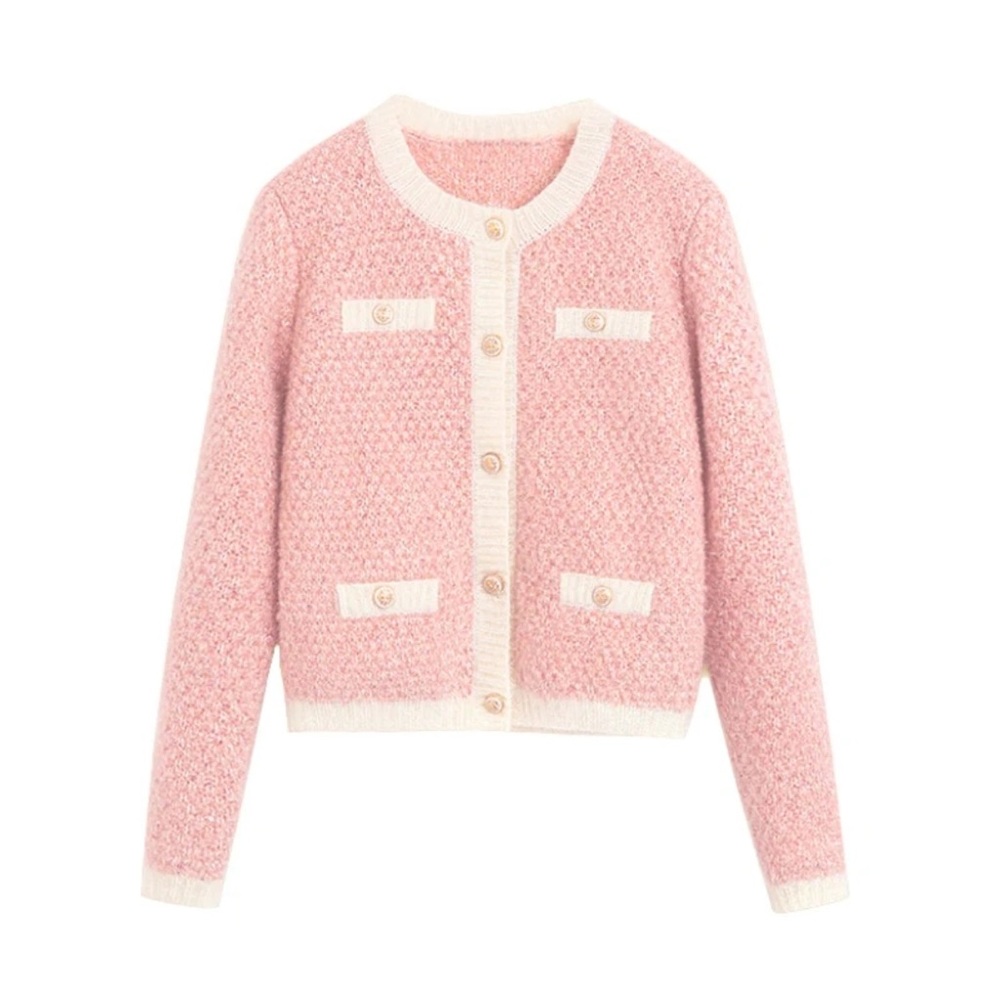 MAJE Pink and Cream Textured Cardigan